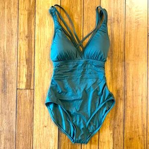 New Olive La Blanca Island Goddess Multi-Strap Cross Back One Piece